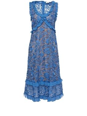 Michael Kors Blue Floral Lace Ruffle Dress
